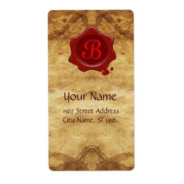 BROWN PARCHMENT ,RED WAX SEAL MONOGRAM LABEL