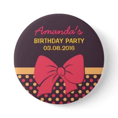 Brown Polka Dots Ribbons and Bows Birthday Button