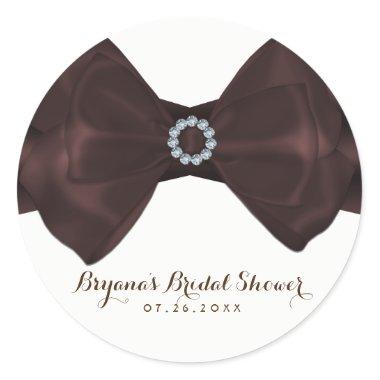 Brown Ribbon & Diamonds Bridal Shower Elegant Chic Classic Round Sticker