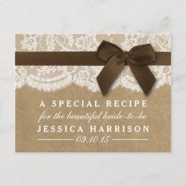 Brown Ribbon On Kraft & Lace Bridal Shower Recipe Invitation PostInvitations
