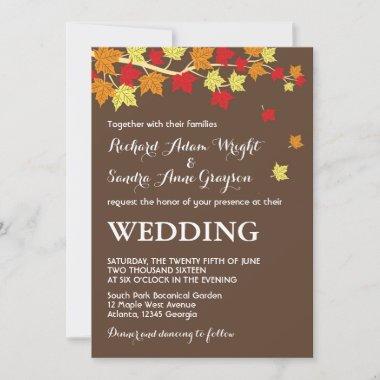Brown Rustic Maple Leaves Fall Wedding Invitations