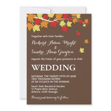 Brown Rustic Maple Leaves Fall Wedding Invitations