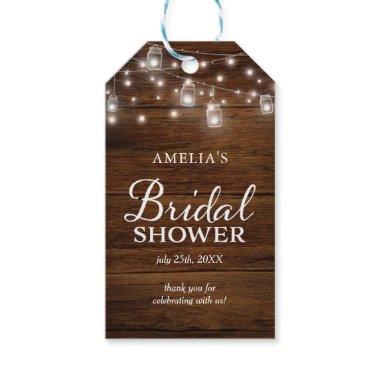 Brown Rustic Wood Mason Jars Lights Bridal Shower Gift Tags