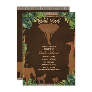 Brown Safari Jungle Zoo Animals Bridal Shower Invitations