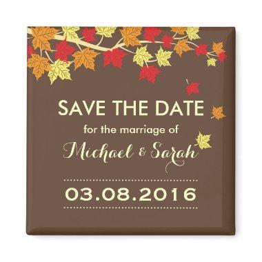 Brown Save The Date Maple Leaf Fall Wedding Magnet