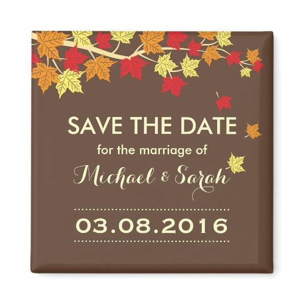 Brown Save The Date Maple Leaf Fall Wedding Magnet