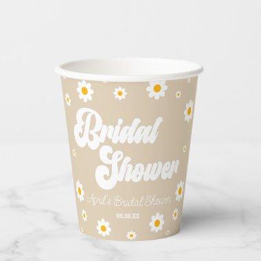 Brown Tan Retro Daisy Flower Floral  Paper Cups