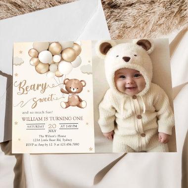 Brown Teddy Bear With Balloons Birthday Photo