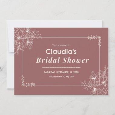 Brown White Flower Bridal Shower Invitations