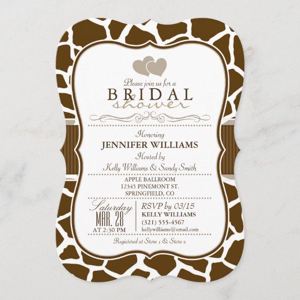 Brown, White Giraffe Animal Print Bridal Shower Invitations