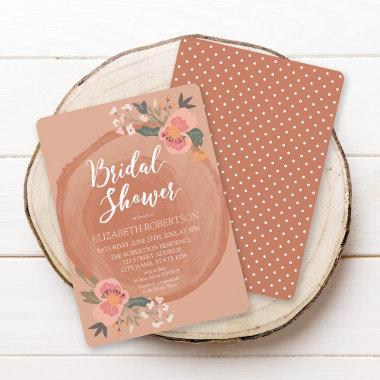 Brown Wood Rustic Floral Bridal Shower Invitations