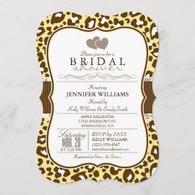 Brown, Yellow Leopard Animal Print Bridal Shower Invitations