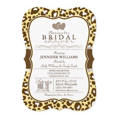 Brown, Yellow Leopard Animal Print Bridal Shower Invitations