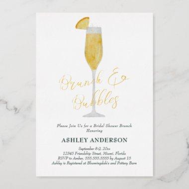 Brunch and Bubbles Mimosa Cocktail Bridal Shower Foil Invitations
