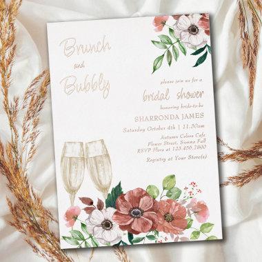Brunch and Bubbly Autumn Bridal Shower Rose Gold Foil Invitations