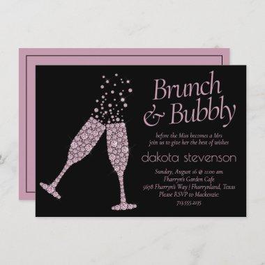 Brunch and Bubbly | Black and Millennial Pink Invitations