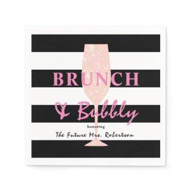Brunch and Bubbly Black and white Stripe | Pink Napkins