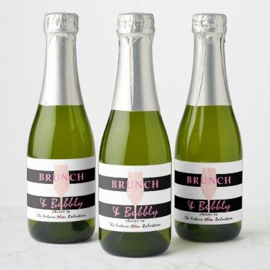 Brunch and Bubbly Black and white Stripe | Pink Sparkling Wine Label