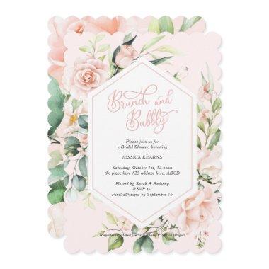 Brunch and bubbly blush chic watercolor floral Invitations