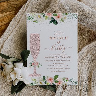 brunch and bubbly blush floral bridal shower Invitations