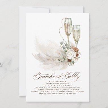 Brunch and Bubbly Boho Pampas Grass Bridal Shower Invitations