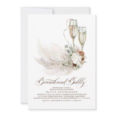 Brunch and Bubbly Boho Pampas Grass Bridal Shower Invitations