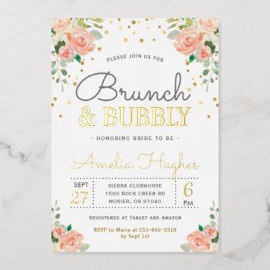 Brunch and Bubbly Bridal Shower Blush Peony Gold Foil Invitations