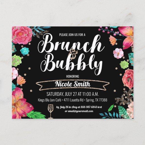 Brunch and Bubbly Bridal Shower Champagne Glitter Invitation PostInvitations