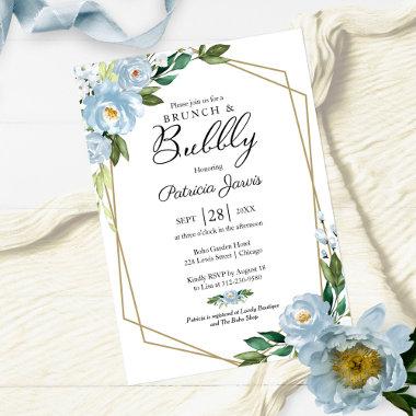 Brunch And Bubbly Bridal Shower Dusty Blue Floral Invitations