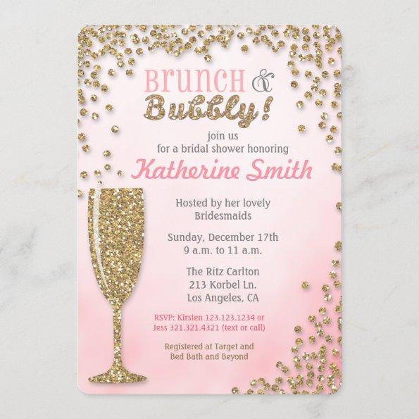 Brunch and Bubbly Bridal Shower Glitter Invitations