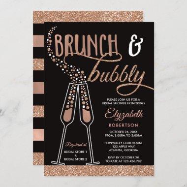 Brunch and Bubbly Bridal Shower Invite, Faux Gold Invitations