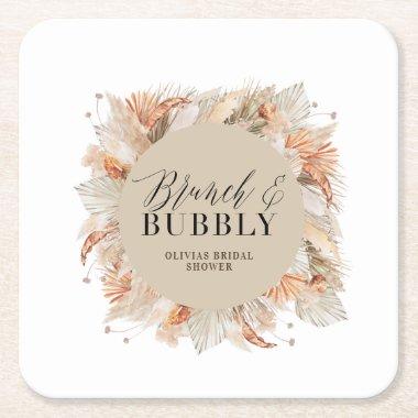 brunch and bubbly  pampas grass Square Paper Coaster