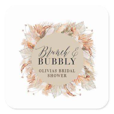 brunch and bubbly Bridal shower pampas grass Square Sticker