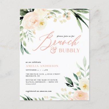 brunch and bubbly Bridal shower peach watercolor PostInvitations