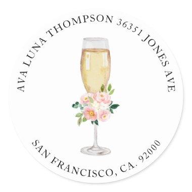 Brunch and Bubbly Bridal Shower Round Address Classic Round Sticker