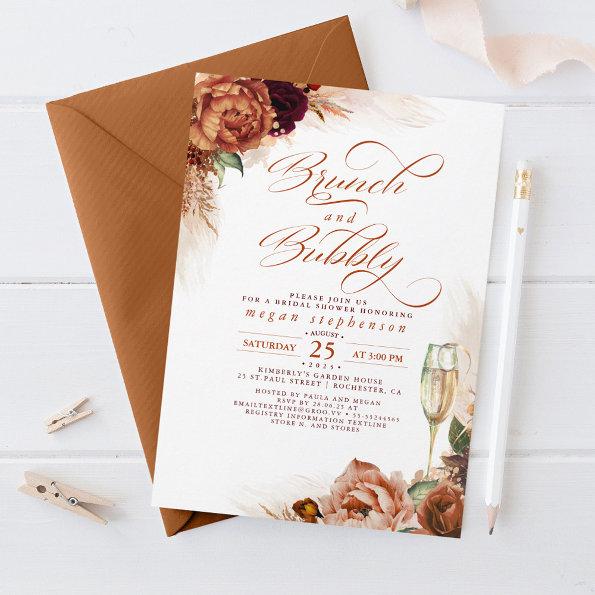 Brunch and Bubbly Bridal Shower Rust Pampas Grass Invitations