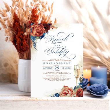Brunch and Bubbly Bridal Shower Terracotta Navy Invitations