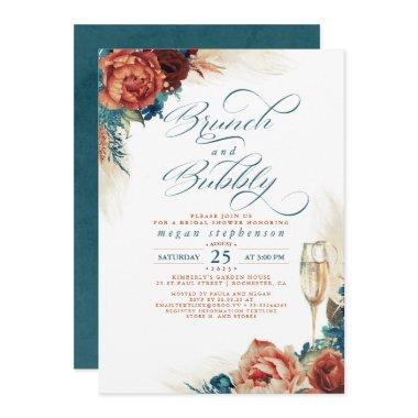 Brunch and Bubbly Bridal Shower Terracotta Teal Invitations