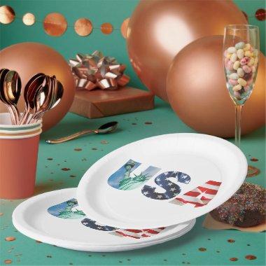 Brunch and Bubbly Bridal Shower USA Flag 9" Round Paper Plates