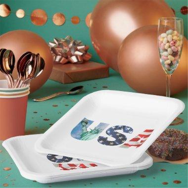 Brunch and Bubbly  USA Flag 9" Square Paper Plates
