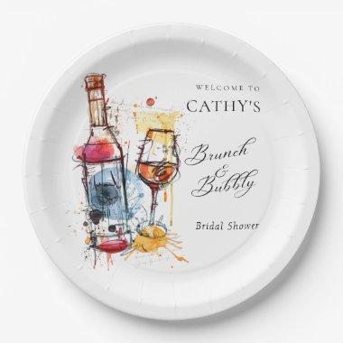 Brunch and Bubbly Bridal Shower Welcome 9" Round Paper Plates