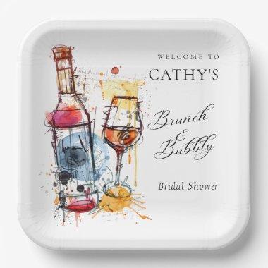 Brunch and Bubbly Bridal Shower Welcome 9" Square Paper Plates