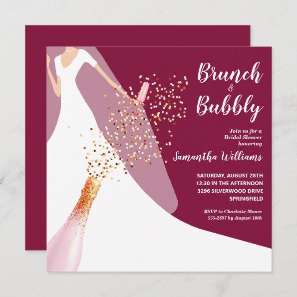 Brunch and Bubbly Bride on Cranberry Bridal Shower Invitations