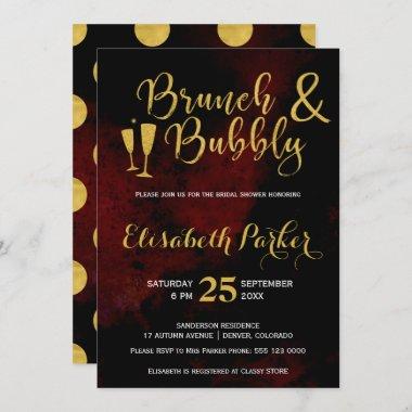 Brunch and bubbly burgundy glam gold bridal shower Invitations
