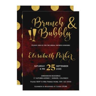 Brunch and bubbly burgundy glam gold bridal shower Invitations