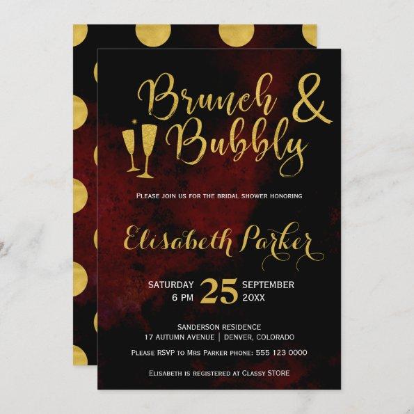Brunch and bubbly burgundy glam gold bridal shower Invitations