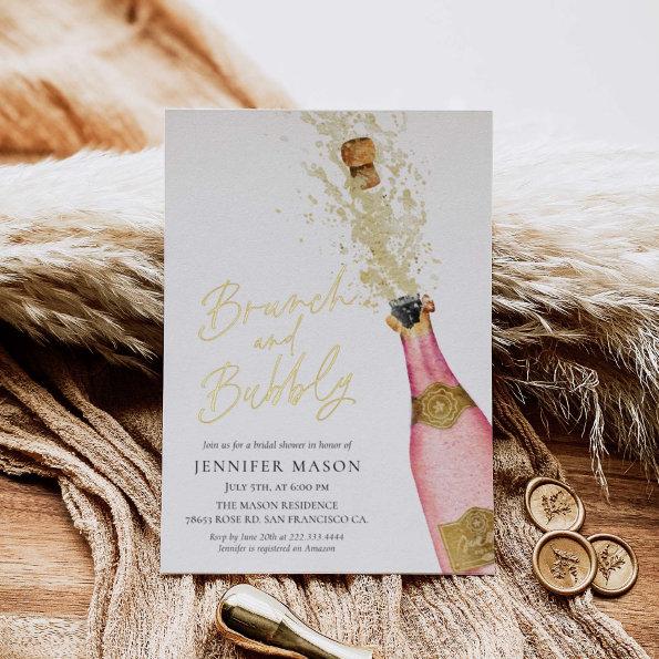 Brunch and Bubbly Champagne Bridal Shower Foil Invitations
