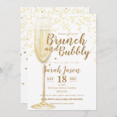 Brunch and Bubbly champagne glass glitter gold Inv Invitations