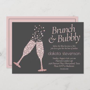 Brunch and Bubbly | Dark Gray Mauve Pink Shower Invitations