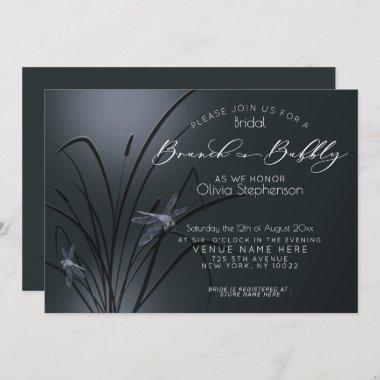 Brunch and Bubbly Dusty Blue Dragonfly Invitations
